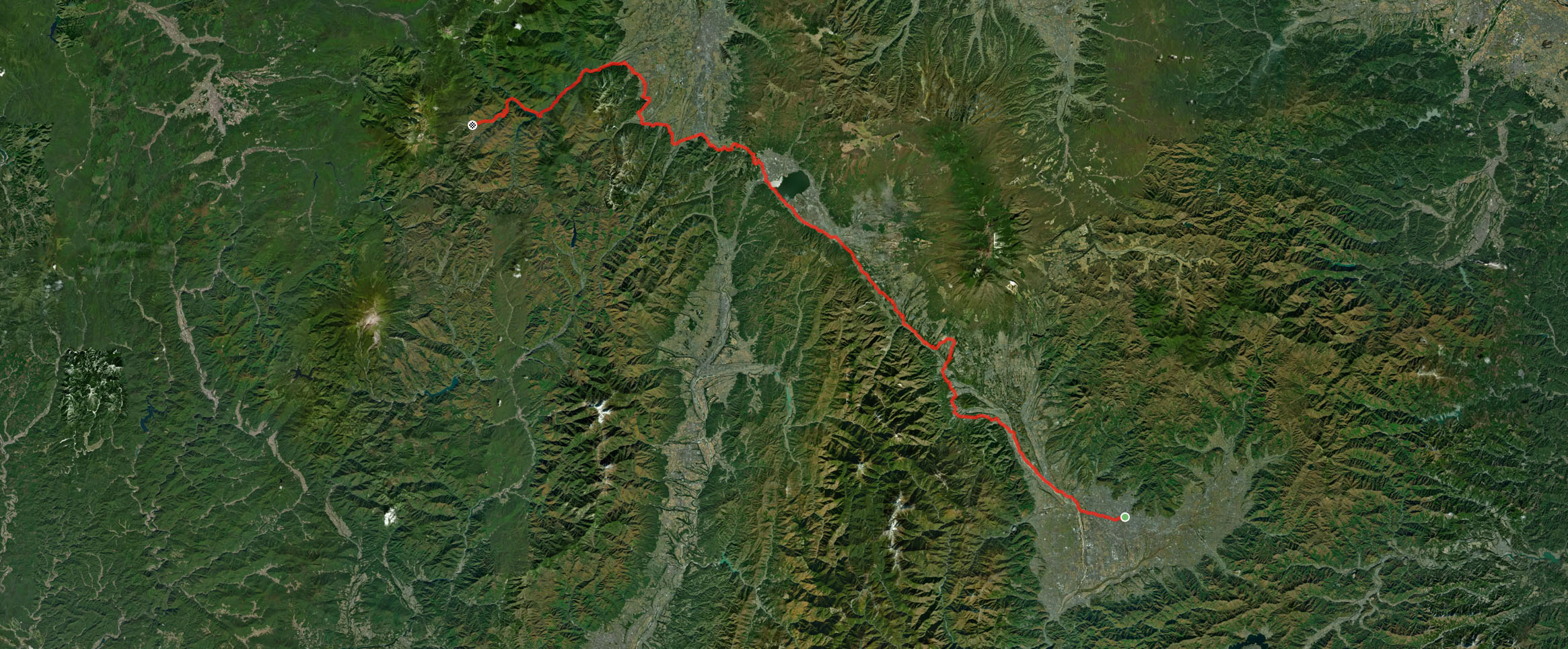 Tokyo to Kyoto cycling trip, day 2. Kofu to Norikura Kogen map